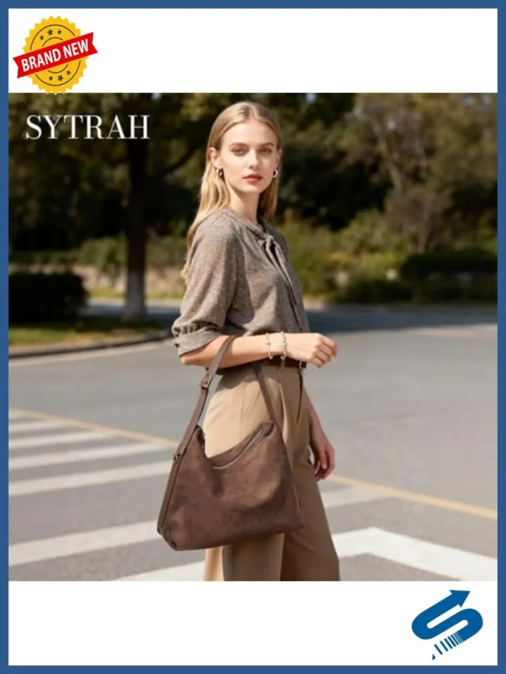 Hobo Bag Slouchy Shoulder Purse Soft Suede Adjustable Strap 5 Pockets Fits 11
